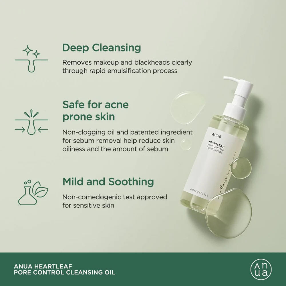 روغن پاک کننده و کنترل منافذ آنوا 6 روغن پاک کننده و کنترل منافذ آنوا Anua Heartleaf Pore Control Cleansing Oil