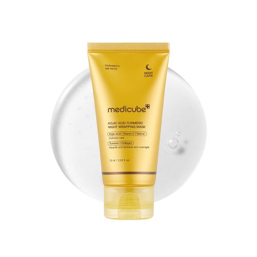 ماسک شب روشن کننده کلاژن و کوجیک اسید مدی کیوب medicube kojic acid turmeric night wrapping mask