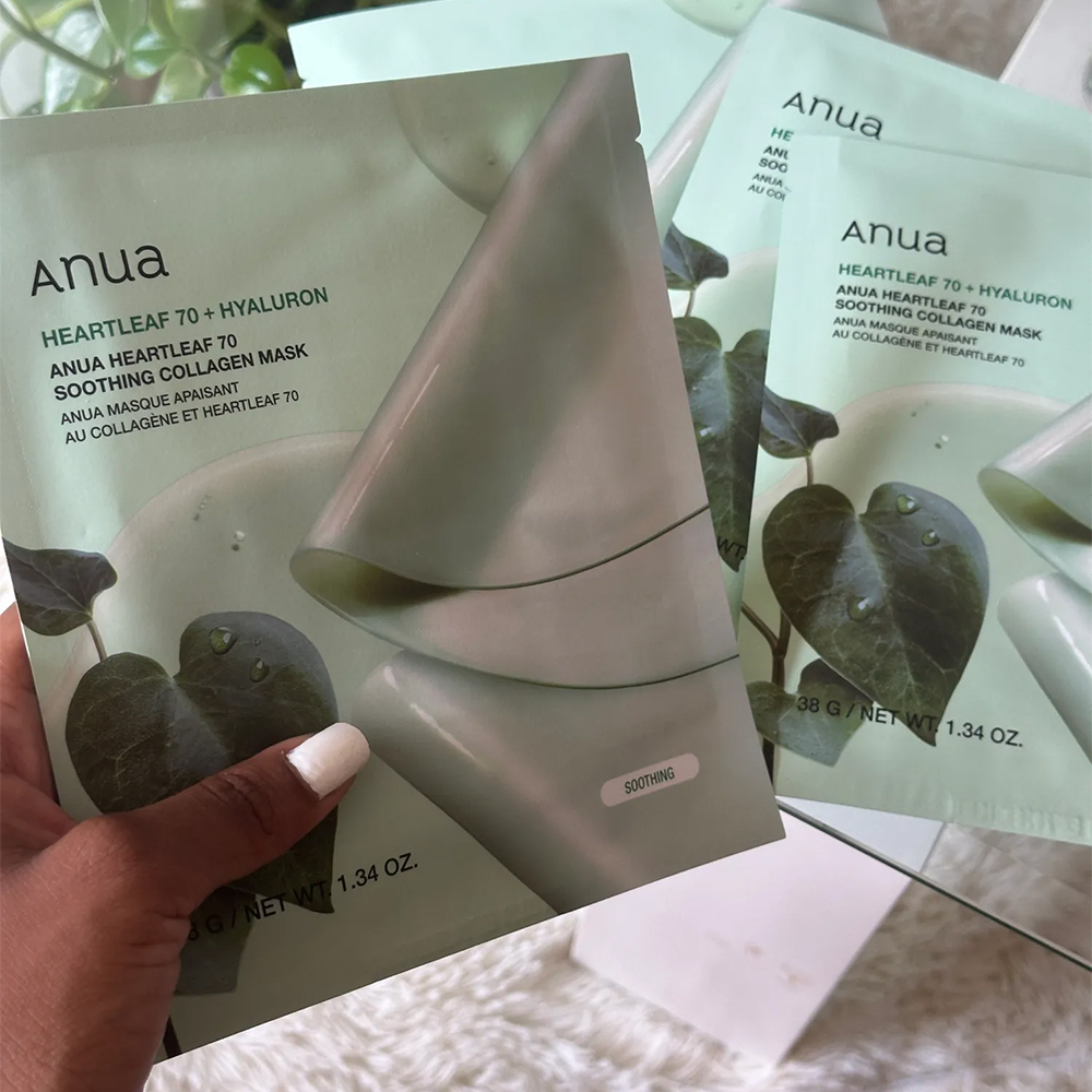 ماسک تسکین دهنده هارتلیف و هیالورون آنوا 6 ماسک تسکین دهنده هارتلیف و هیالورون آنوا anua heartleaf 70 hyaluron soothing collagen mask