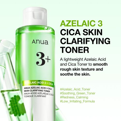تونر آزلائیک اسید و 3 سیکا آنوا شفاف کننده و تسکین دهنده پوست Anua Azelaic 3 Cica Skin Clarifying Toner