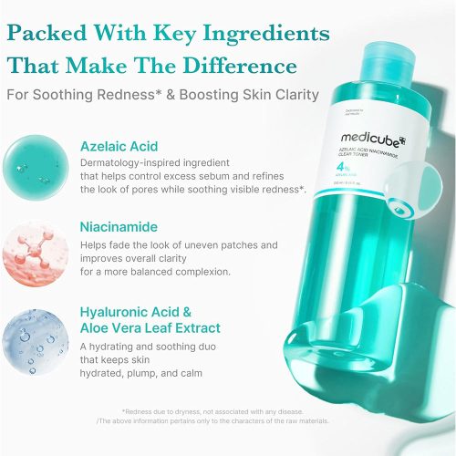 تونر آزلائیک اسید و نیاسینامید مدی کیوب ضدقرمزی و روشن کننده پوست Medicube Azelaic Acid Niacinamide Clear Toner