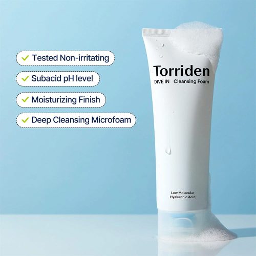 فوم شستشوی هیالورونیک اسید ریز مولکول توریدن آبرسان و مرطوب کننده پوست Torriden Dive In Low Molecular Hyaluronic Acid Cleansing Foam