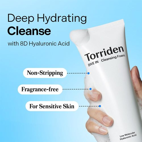 فوم شستشوی هیالورونیک اسید ریز مولکول توریدن آبرسان و مرطوب کننده پوست Torriden Dive In Low Molecular Hyaluronic Acid Cleansing Foam