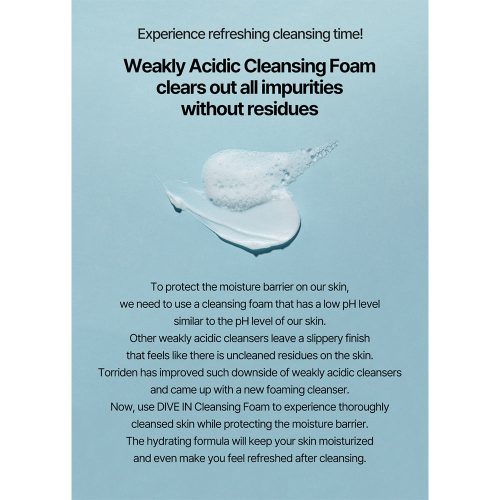 فوم شستشوی هیالورونیک اسید ریز مولکول توریدن آبرسان و مرطوب کننده پوست Torriden Dive In Low Molecular Hyaluronic Acid Cleansing Foam