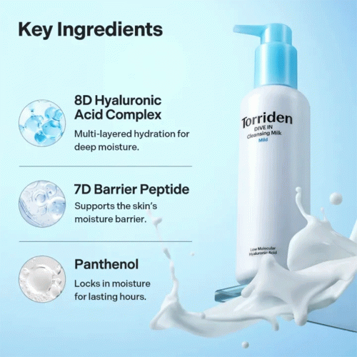 شوینده میلکی ریز مولکولی هیالورونیک اسید توریدن آبرسان و تقویت سد دفاعی پوست Torriden DIVE IN Low Molecular Hyaluronic Acid Cleansing Milk