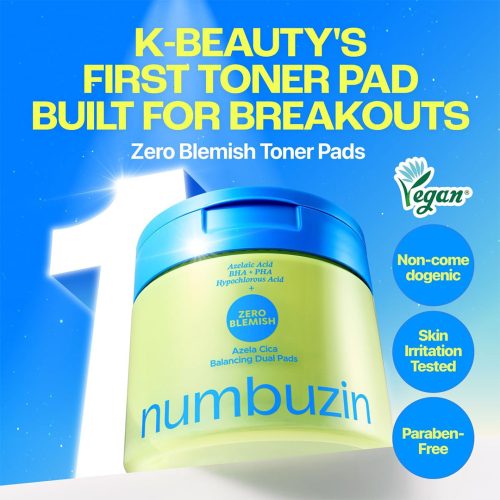 پد تونر ضد جوش آزلائیک اسید و سیکا نامبوزین numbuzin Zero Blemish Azela Cica Balancing Dual Pads